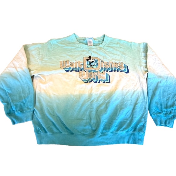 Walt Disney World Parks Unisex Ombre Crewneck Mickey Sweatshirt; Teal Size Large - Picture 1 of 7